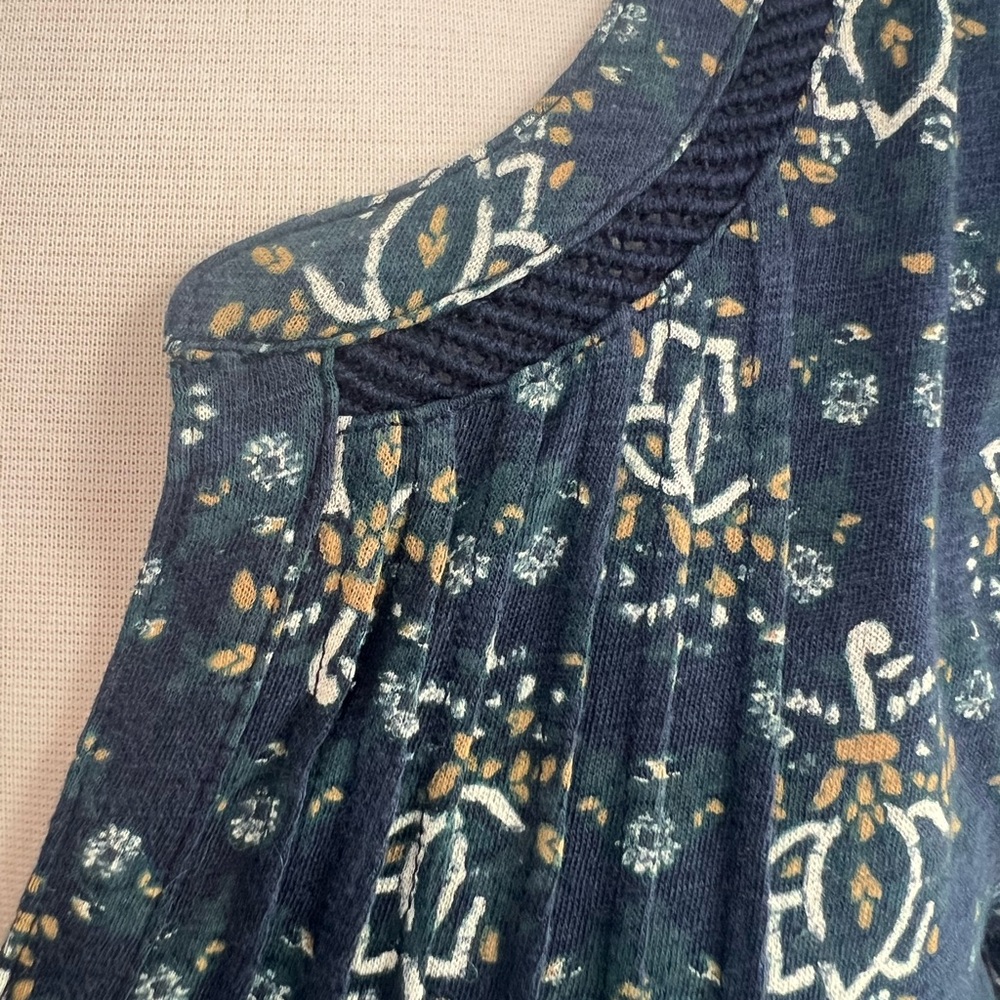 Lucky Brand Navy Blue Floral Boho Peasant Top 3/4 Sleeve Blouse - Picture 2 of 11
